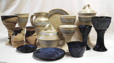 photo of all of our wheel-thrown travel communion sets