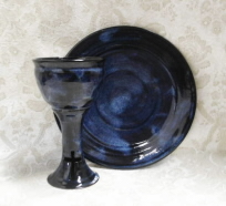 photo of Congregational Size Communion Set by Debra Ocepek of Ocepek Pottery, in Neuhaus Pattern
