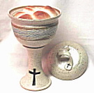 Ocepek pottery ciborium with bread baked inside photo of pottery ciborium with bread baked inside