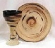photo of rustic stoneware chalice goblet and paten communion set upper room set