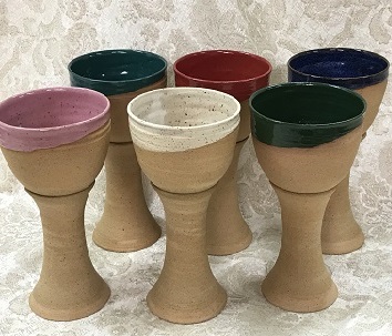 photo of lord's supper chalices made by Debra Ocepek of Ocepek Pottery