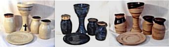 photo of eucharist set wheel-thrown chalice goblet cruet paten jar communion sets