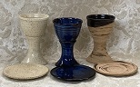 photo of 1st communion pottery set in cream, blue and variegated, made by hand by communionware.com