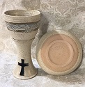 photo of communion chalice and dish paten foot rim view
