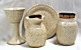 photo of portable chaplain communion set - goblet, paten, jug, jar - in Spirit glaze by Ocepek Pottery