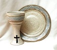 photo of stoneware chalice goblet and paten set