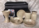 photo of stoneware travel communion set made by Debra Ocepek of Ocepek Pottery